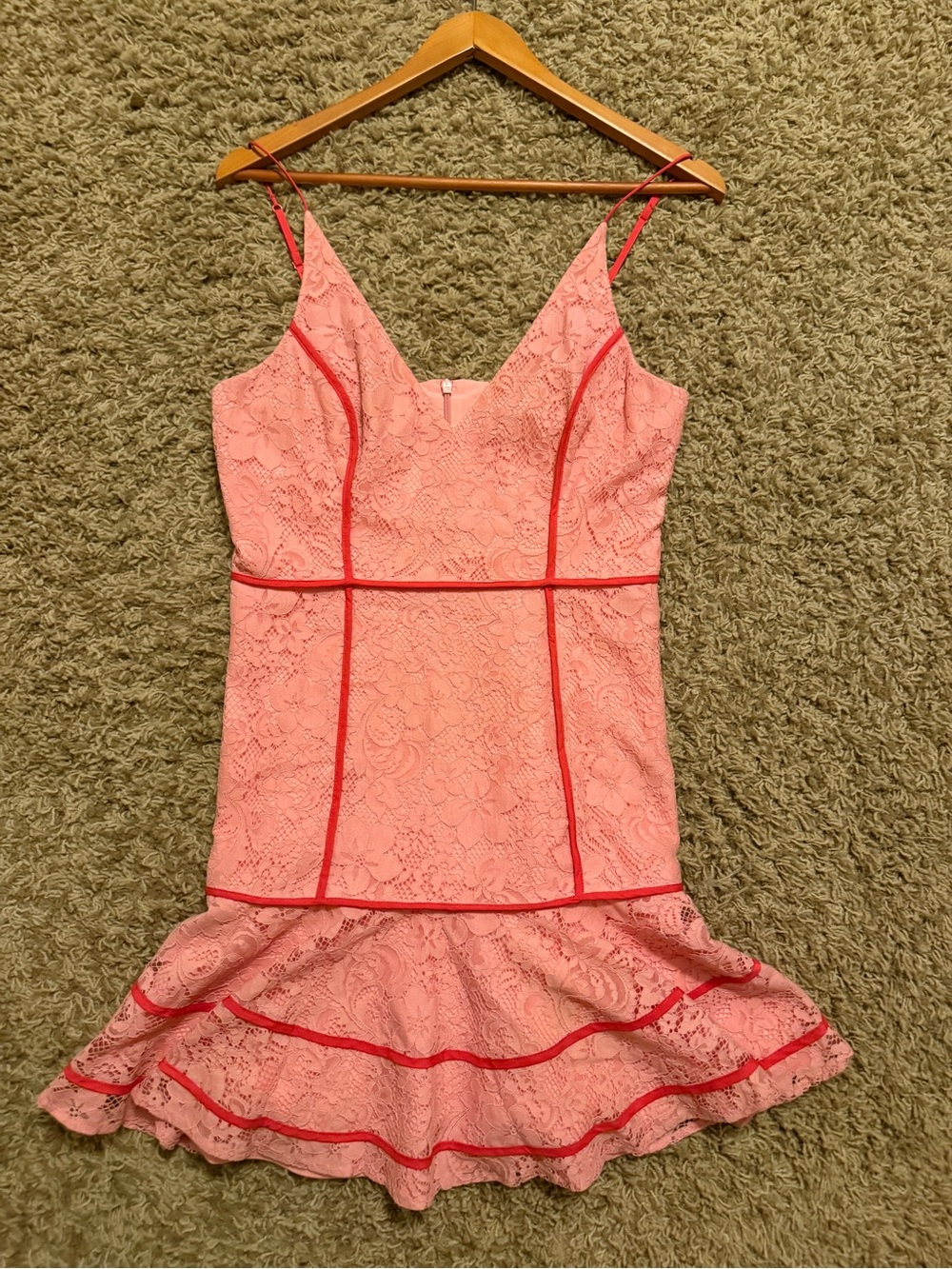 Keepsake The Label Pink Lace Tiered Ruffle Mini Dress Size M